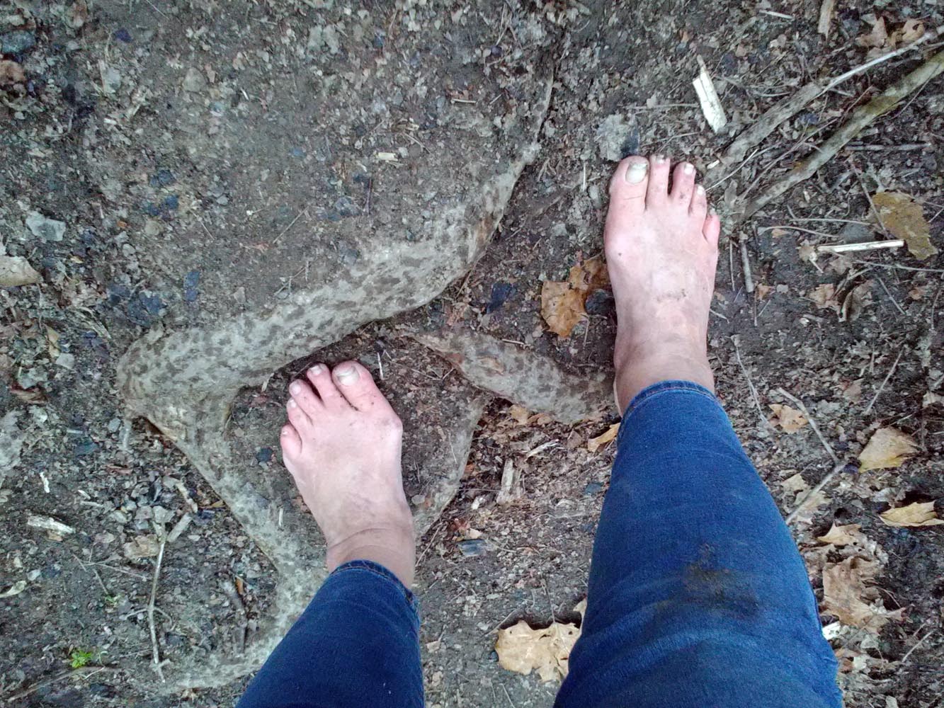 Barefoot on the trail six months after my hip replacement.